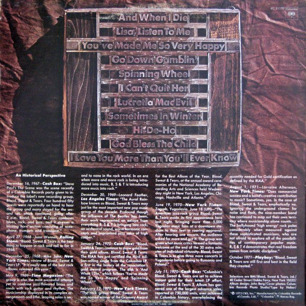 Blood, Sweat And Tears – Blood, Sweat And Tears Greatest Hits VinylPursuit.com