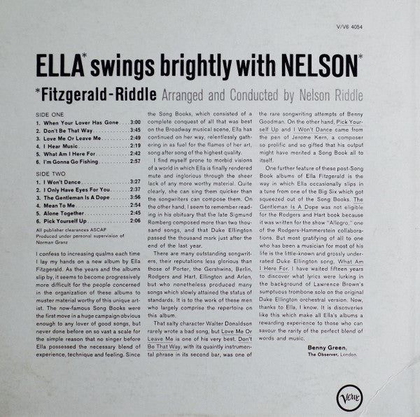 Fitzgerald - Riddle – Ella Swings Brightly With Nelson - 1962 Original US Verve Pressing Vinyl Pursuit Inc