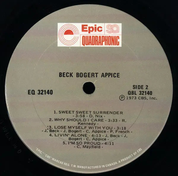 Beck, Bogert and Appice - Beck Bogert Appice - 1973 Quadraphonic Pressing, Rare VinylPursuit.com