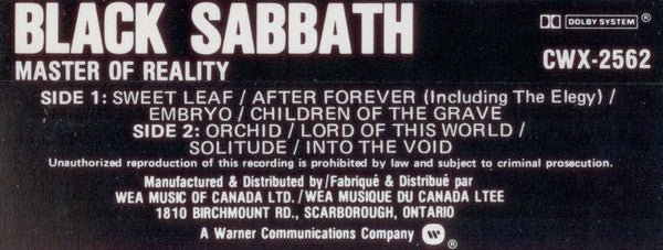 Black Sabbath – Master Of Reality - Cassette VinylPursuit.com