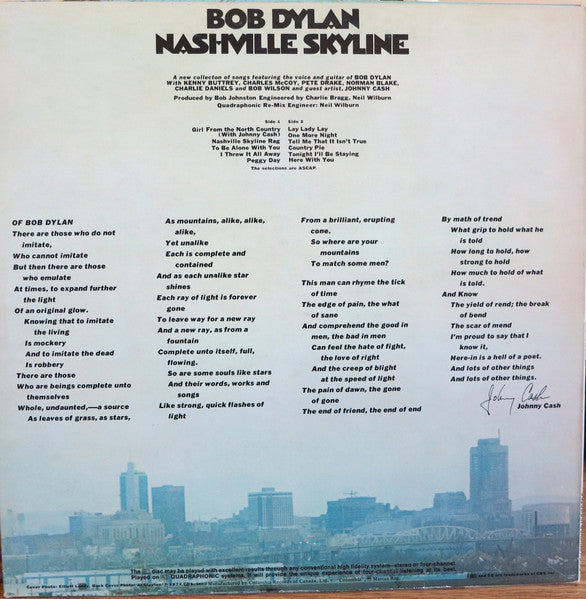 Bob Dylan – Nashville Skyline - Rare 1976 Quadraphonic Pressing! VinylPursuit.com