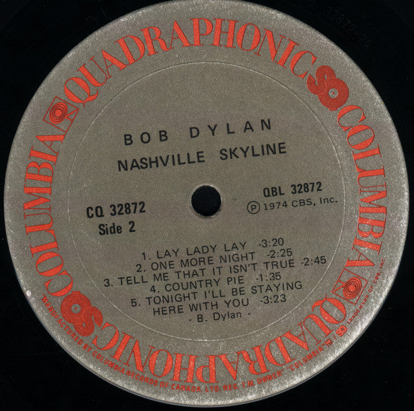 Bob Dylan – Nashville Skyline - Rare 1976 Quadraphonic Pressing! VinylPursuit.com