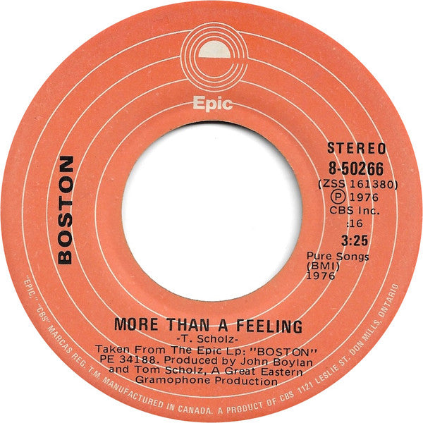 Boston – More Than A Feeling / Smokin -  7" Single, 1976 Original Vinyl Pursuit Inc