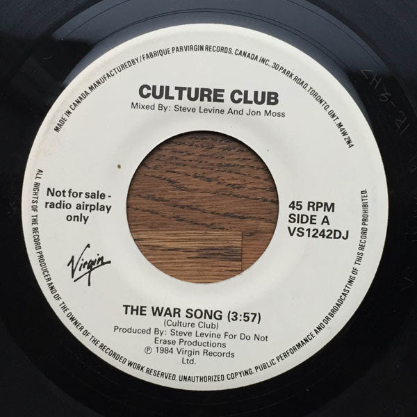 Culture Club – The War Song - 7" Single, 1984 Promo VinylPursuit.com