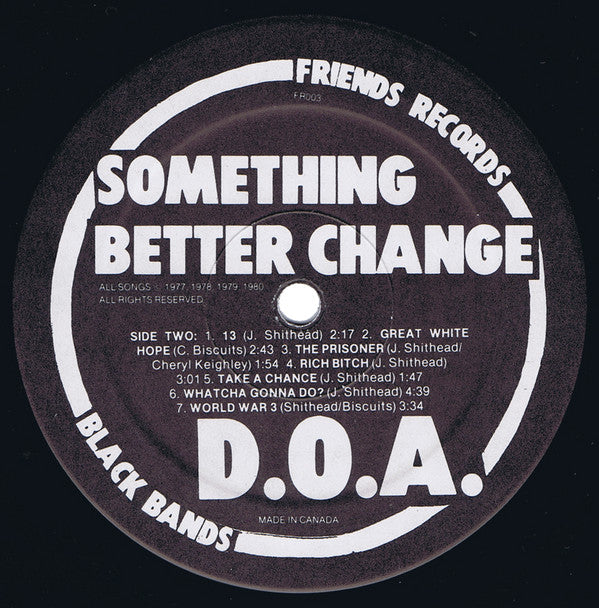 DOA – Something Better Change - 1980 1st Pressing, RARE VinylPursuit.com