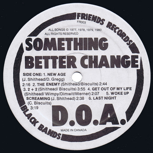 DOA – Something Better Change - 1980 1st Pressing, RARE