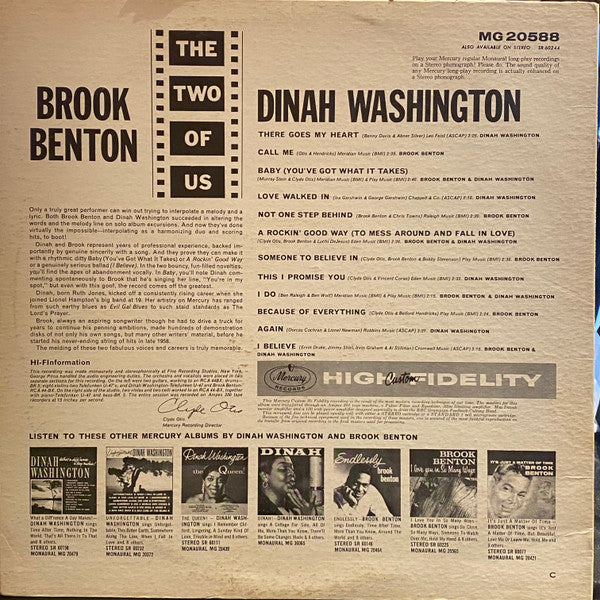 Dinah Washington And Brook Benton – The Two Of Us - 1960 MONO Pressing VinylPursuit.com