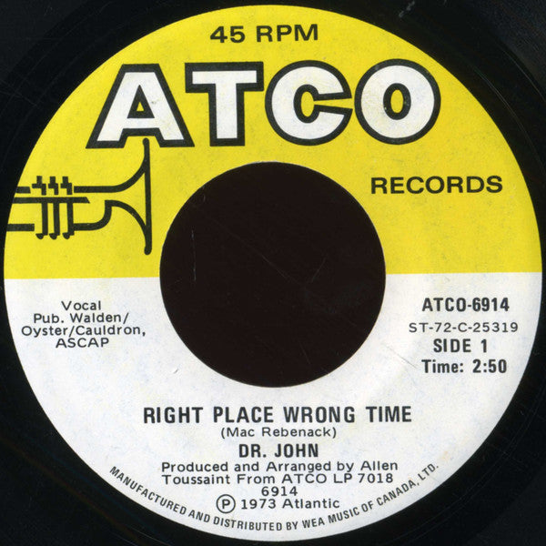 Dr John – Right Place Wrong Time - 7" Single, 1973 Vinyl Pursuit Inc