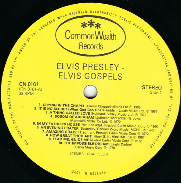 Elvis Presley – Elvis Gospels - 1981 Netherlands Pressing VinylPursuit.com