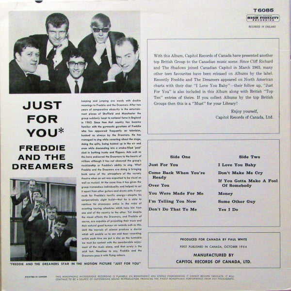 Freddie And The Dreamers – Just For You / I Love You Baby - 1964 Original MONO Pressing Vinyl Pursuit Inc