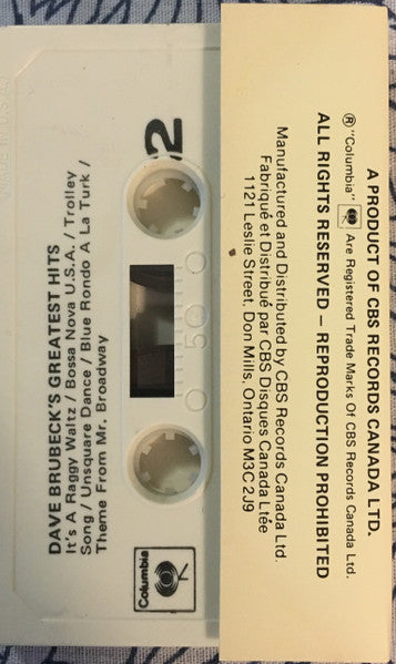 Dave Brubeck – Dave Brubeck's Greatest Hits - Cassette VinylPursuit.com