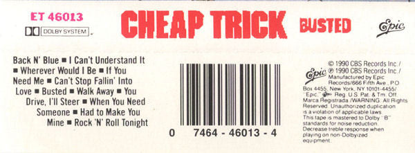 Cheap Trick – Busted - 1990 US Cassette VinylPursuit.com