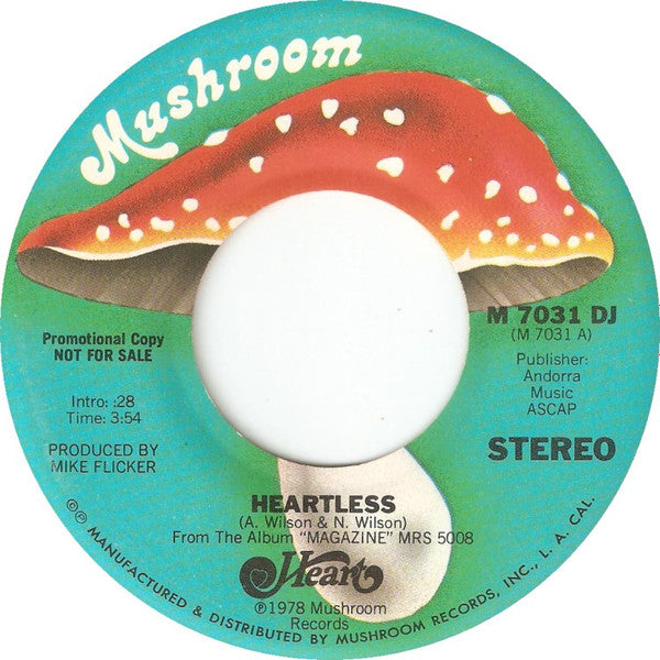 Heart – Heartless - 7" Single, 1978 Mono Pressing Vinyl Pursuit Inc