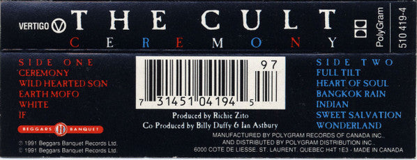 The Cult – Ceremony - 1991 Cassette VinylPursuit.com