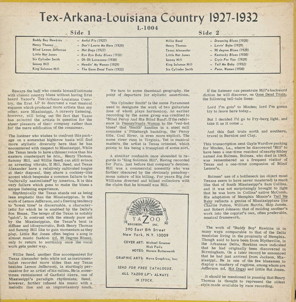 Various – Tex-Arkana-Louisiana Country 1929-1933 - US 1968 Original, Rare! VinylPursuit.com