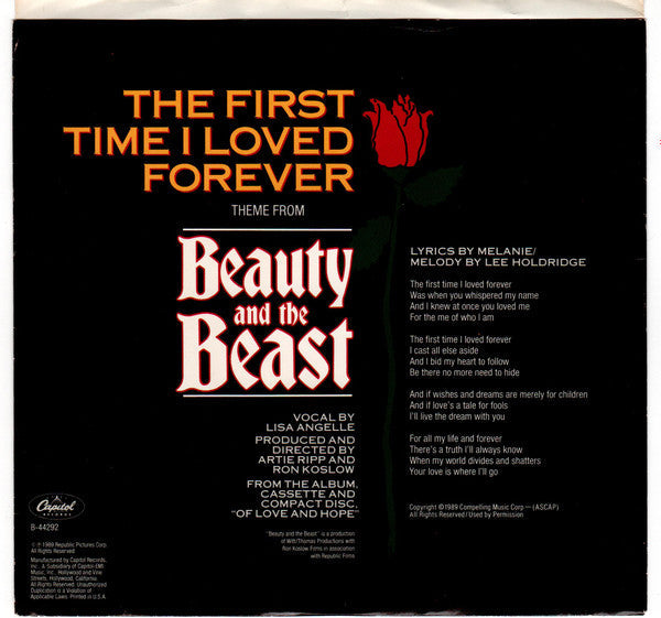 Beauty and the Beast - The First Time I Loved Forever - 7" Single, 1989 US Promo Vinyl Pursuit Inc