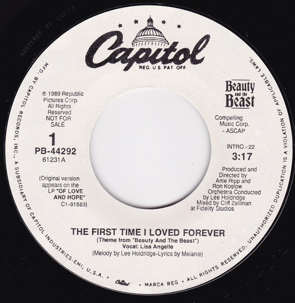 Beauty and the Beast - The First Time I Loved Forever - 7" Single, 1989 US Promo Vinyl Pursuit Inc
