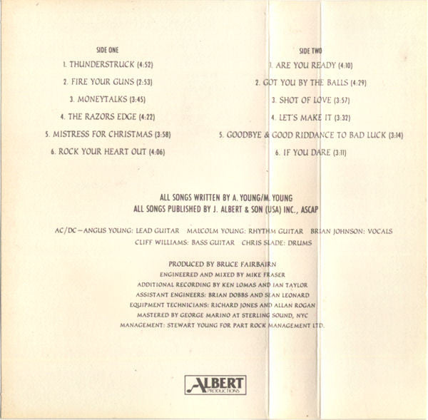 AC/DC – The Razors Edge - 1990 Cassette VinylPursuit.com