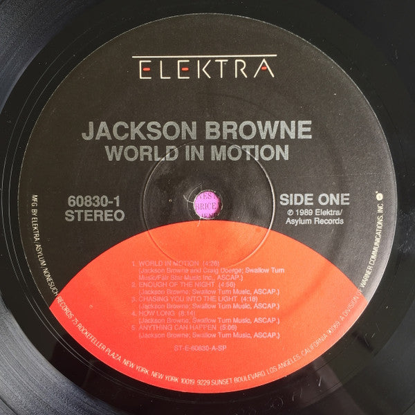 Jackson Browne – World In Motion - US 1989 Original VinylPursuit.com