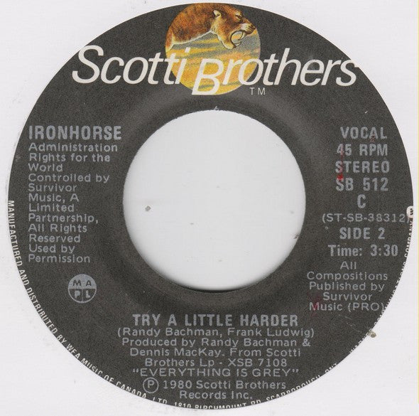 Ironhorse – What's Your Hurry Darlin' -  7" Single - 1980 Vinyl Pursuit Inc