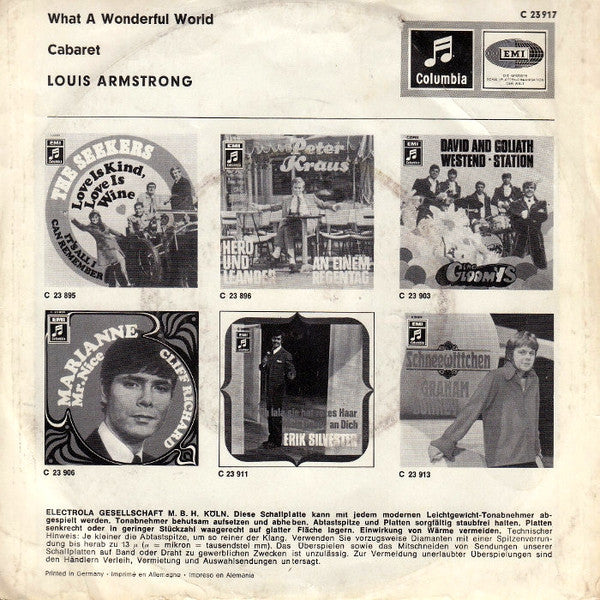Louis Armstrong – What A Wonderful World / Cabaret -  7" Single, 1968 German Pressing Vinyl Pursuit Inc