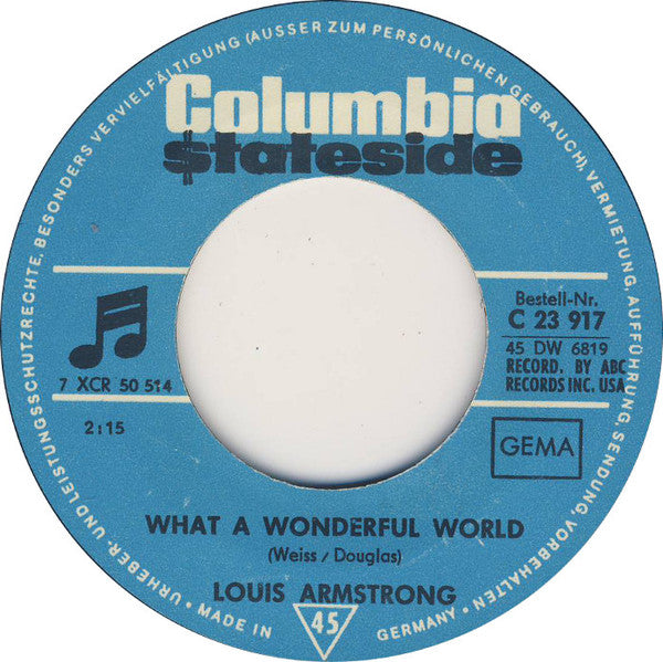 Louis Armstrong – What A Wonderful World / Cabaret -  7" Single, 1968 German Pressing Vinyl Pursuit Inc