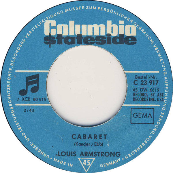 Louis Armstrong – What A Wonderful World / Cabaret -  7" Single, 1968 German Pressing Vinyl Pursuit Inc