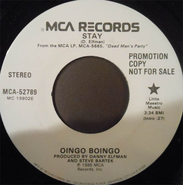 Oingo Boingo – Stay -  7" Single, 1985 US PROMO Pressing Vinyl Pursuit Inc