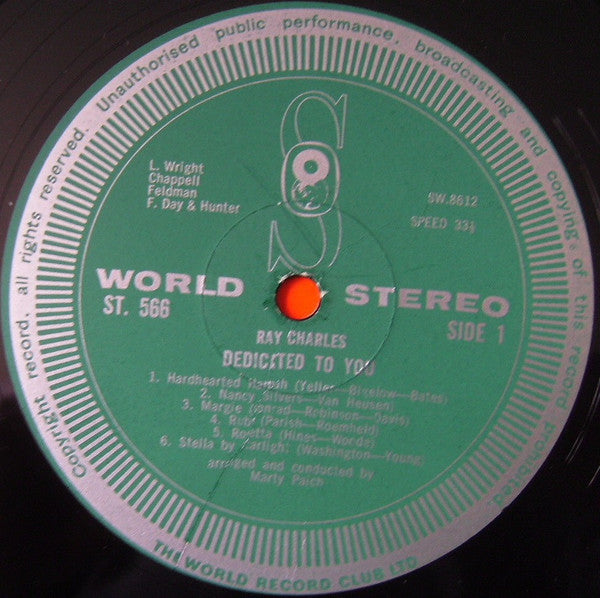 Ray Charles – Dedicated To You - 1967 Original UK Pressing VinylPursuit.com