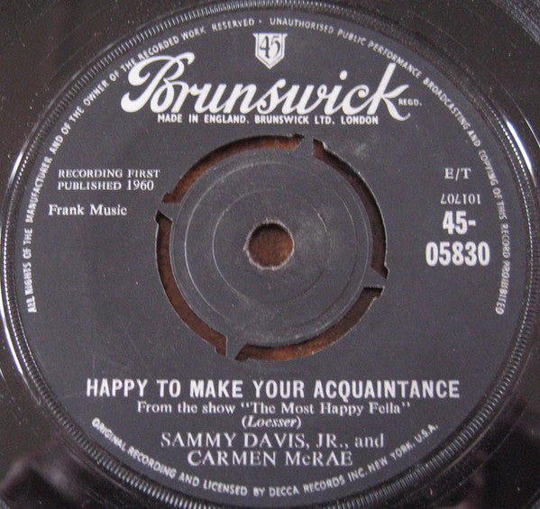 Sammy Davis Jr, Carmen McRae – Happy To Make Your Acquaintance / Baby It's Cold Outside -  7" Single , 1960 UK Pressing Vinyl Pursuit Inc