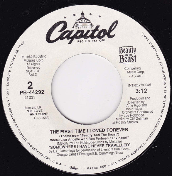 Beauty and the Beast - The First Time I Loved Forever - 7" Single, 1989 US Promo Vinyl Pursuit Inc