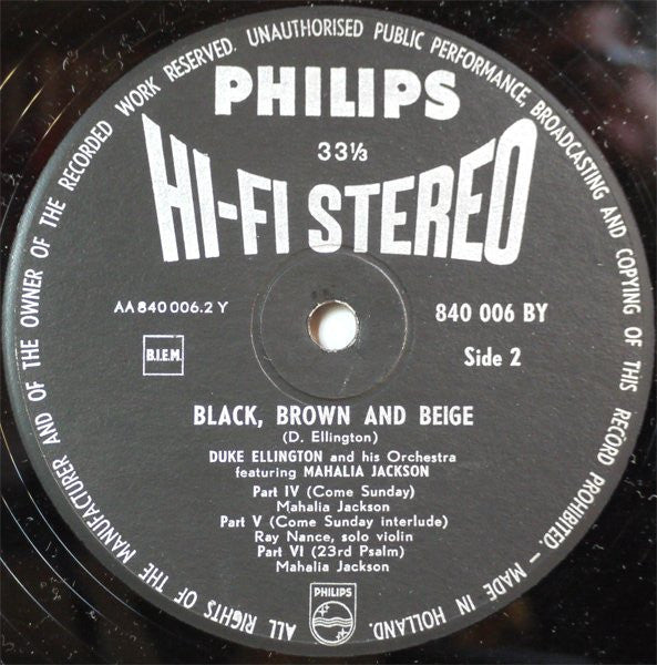 Duke Ellington and Mahalia Jackson – Black, Brown And Beige - 1974 Netherlands Pressing VinylPursuit.com