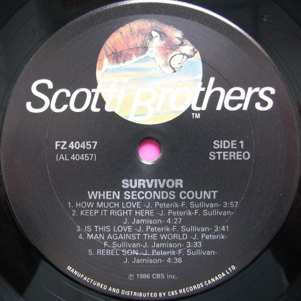 Survivor – When Seconds Count - 1986 Original Vinyl Pursuit Inc