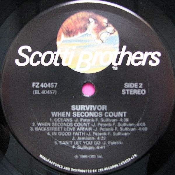 Survivor – When Seconds Count - 1986 Original Vinyl Pursuit Inc