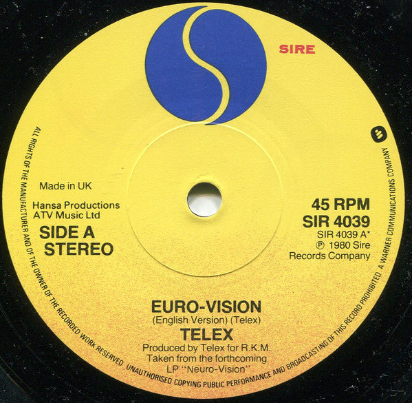 Telex – Euro-Vision - 7" Single - 1980 Vinyl Pursuit Inc
