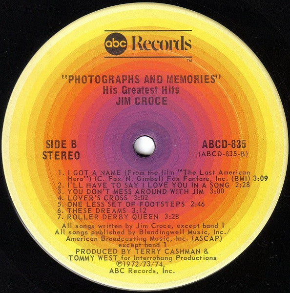 Jim Croce Photographs And Memories His Greatest Hits 1974 Original