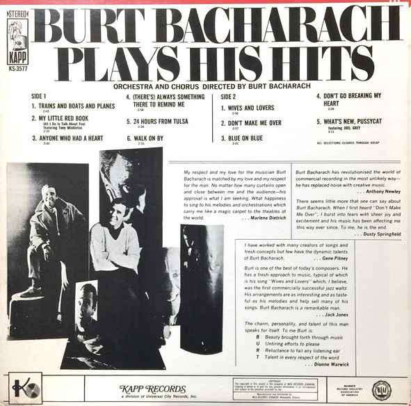 Burt Bacharach Plays His Hits 1973 Pressing Vinyl Pursuit Inc Burt Bacharach Plays His Hits 1973 Pressing Vinyl Pursuit Inc