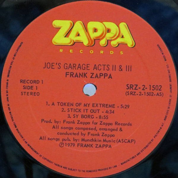 Frank Zappa ‎ Joe's Garage Acts II & III Vinyl Pursuit Inc