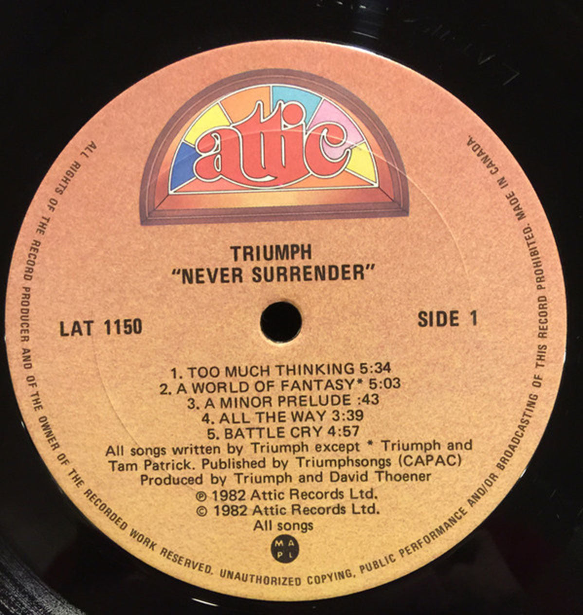Triumph ‎– Never Surrender - First Pressing, Rare