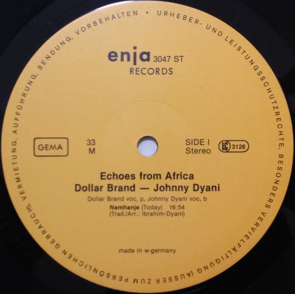 Abdullah Ibrahim / Dollar Brand, Johnny Dyani – Echos From Africa - 1979 German Pressing Vinyl Pursuit Inc