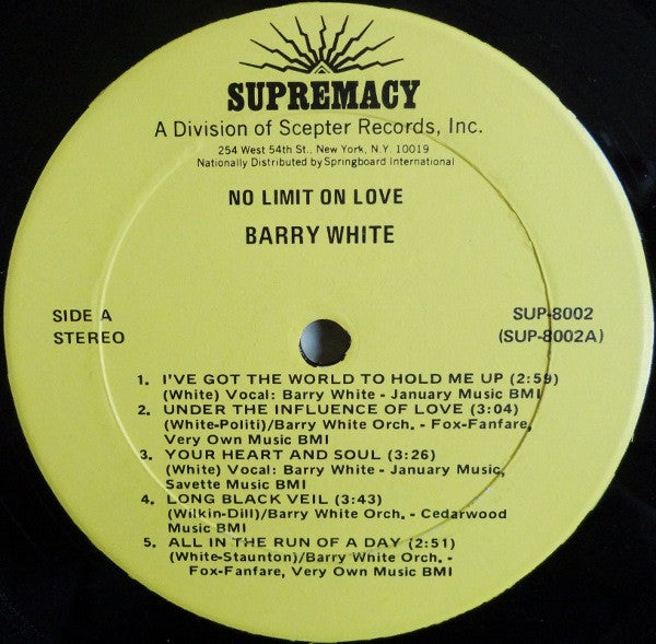 Barry White – No Limit On Love - US 1974 Original Pressing Vinyl Pursuit Inc