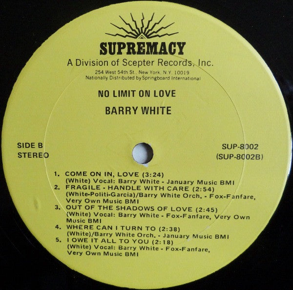 Barry White – No Limit On Love - US 1974 Original Pressing Vinyl Pursuit Inc