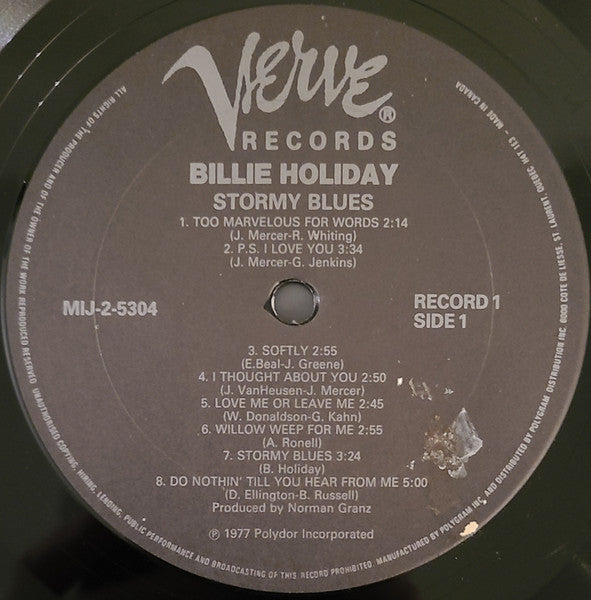 Billie Holiday – Stormy Blues -  1977 Double Album Original Vinyl Pursuit Inc