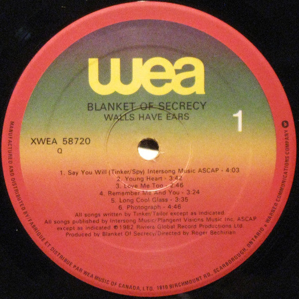Blanket Of Secrecy – Walls Have Ears -  1982 Original Vinyl Pursuit Inc