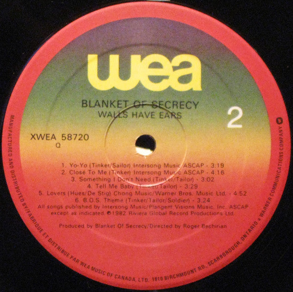 Blanket Of Secrecy – Walls Have Ears -  1982 Original Vinyl Pursuit Inc