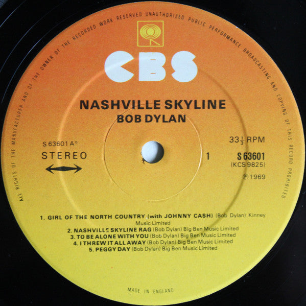 Bob Dylan – Nashville Skyline - UK Early Pressing Vinyl Pursuit Inc