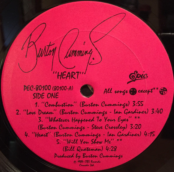 Burton Cummings – Heart -  1984 Original, Rare Vinyl Pursuit Inc