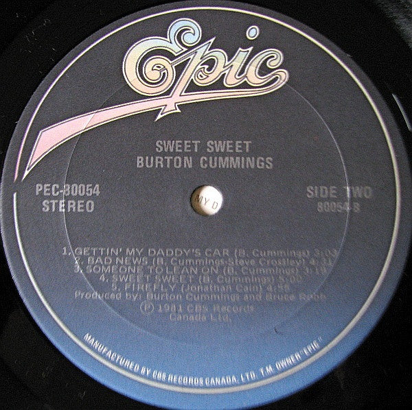 Burton Cummings – Sweet Sweet - 1981 Original Pressing Vinyl Pursuit Inc