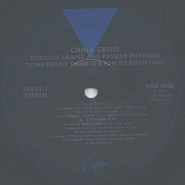 China Crisis – Difficult Shapes & Passive Rhythms, Some People Think It's Fun To Entertain - 1987 US Pressing Vinyl Pursuit Inc
