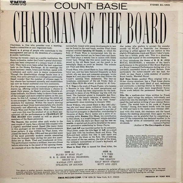 Count Basie – Chairman Of The Board - 1975 US Pressing Vinyl Pursuit Inc